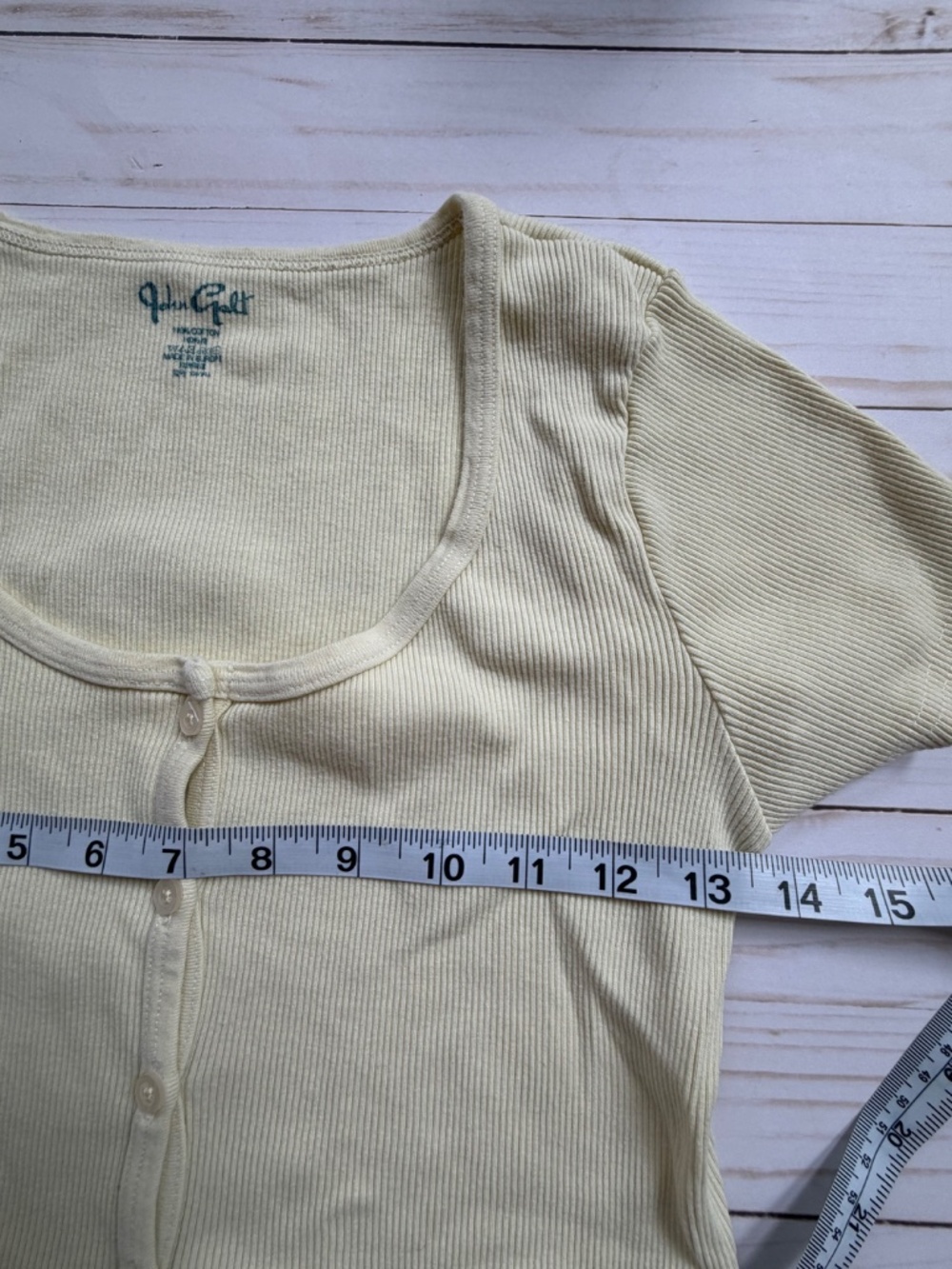 John Galt Yellow Ribbed Top Button Front Tee Brandy Melville Style - Picture 4 of 6